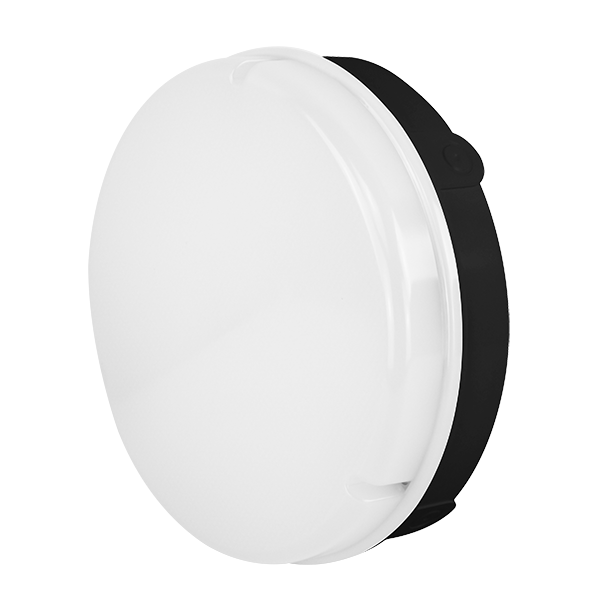 12W LED Bulkhead With Knockouts - Microwave Sensor & Emergency - IP65 - CTA - Black