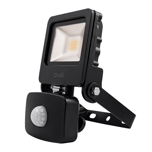10W LED Floodlight With PIR - IP44 - 4000K - Black