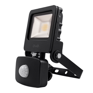 10W LED Floodlight With PIR - IP44 - 3000K - Black