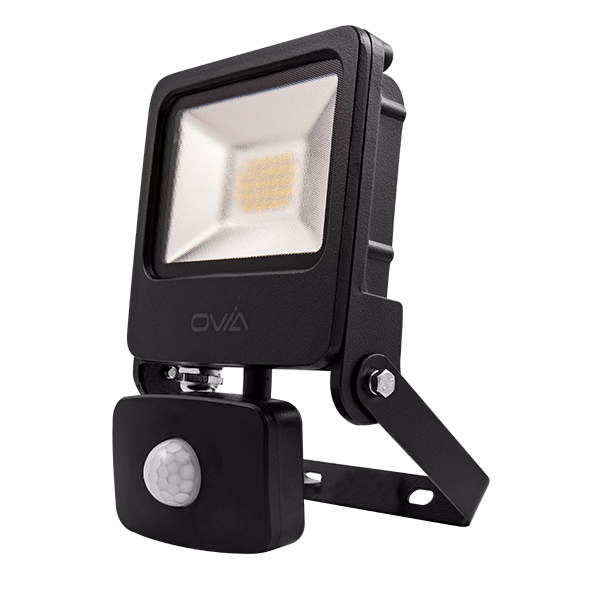 20W LED Floodlight With PIR - IP44 - 3000K - Black