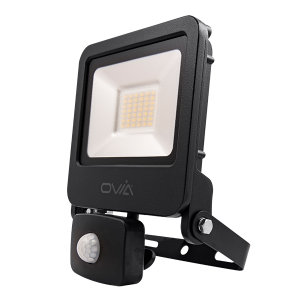 30W LED Floodlight With PIR - IP44 - 3000K - Black
