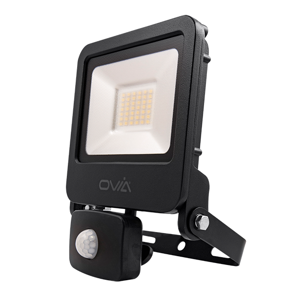30W LED Floodlight With PIR - IP44 - 3000K - Black