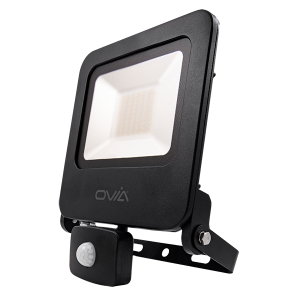 50W LED Floodlight With PIR - IP44 - 3000K - Black