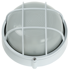 60W Max. E27 Round Bulkhead With Guard - IP54 - White