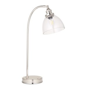 Bright Nickel resto table light with clear glass