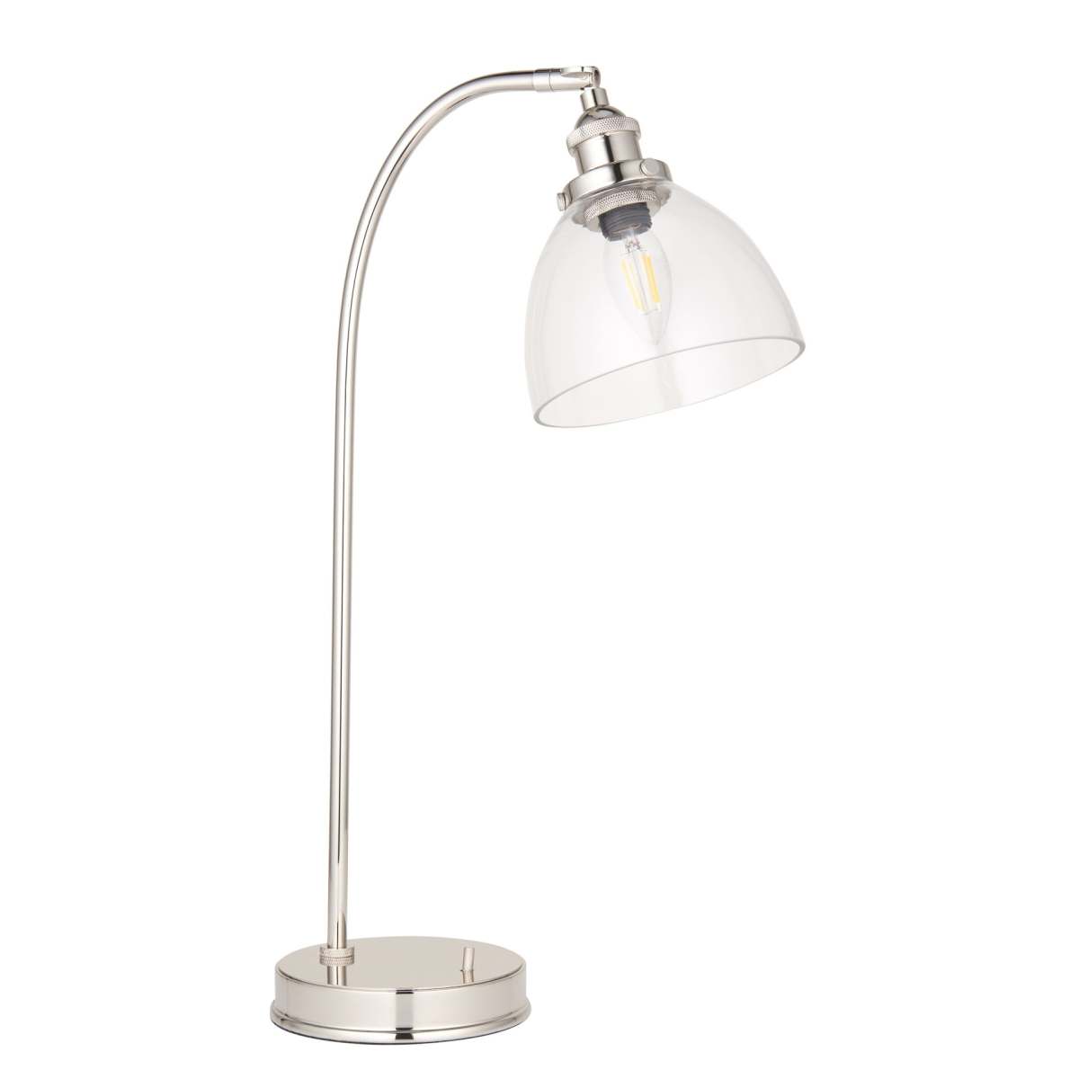 Bright Nickel resto table light with clear glass