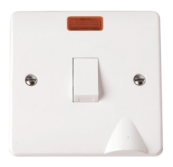 Click Mode White Moulded Double Pole Switch With Neon & Bottom Flex Outlet 20A