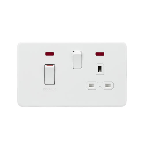 45A DP switch and 13A switched socket with neons - matt white
