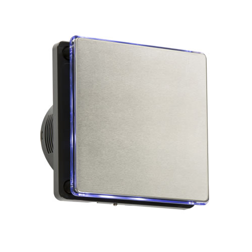 100mm/4 inch LED Backlit Extractor Fan with Overrun Timer - Black and Stainless Steel