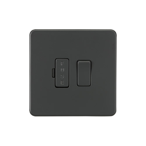 Screwless 13A Switched Fused Spur Unit - Matt Black with black fuse cover