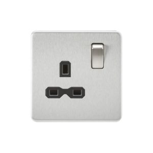 Screwless 13A 1G DP switched Socket - Brushed Chrome with black insert