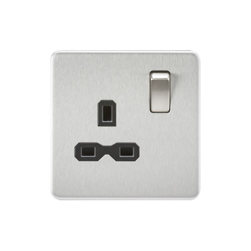 Screwless 13A 1G DP switched Socket - Brushed Chrome with black insert