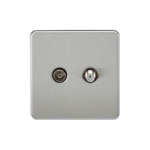 Screwless TV & SAT TV Outlet (Isolated) - Brushed Chrome