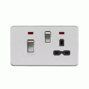 45A DP switch and 13A switched socket with neons - brushed chrome with black insert