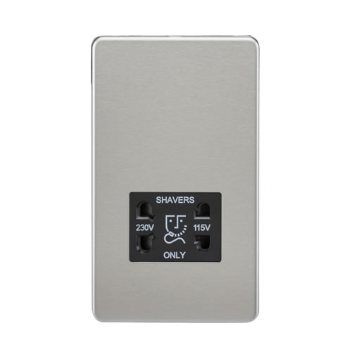 Screwless 115V/230V Dual Voltage Shaver Socket - Brushed Chrome