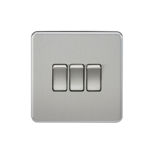 Screwless 10AX 3G 2-Way Switch - Brushed Chrome
