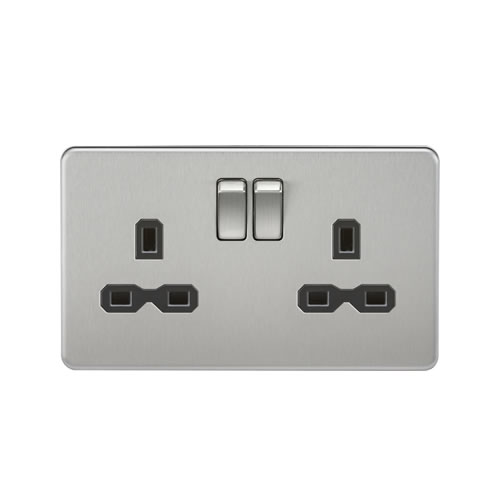 Screwless 13A 2G DP switched socket - brushed chrome with black insert