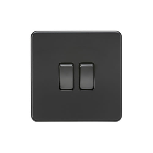Screwless 10AX 2G 2-Way Switch - Matt Black with black rockers