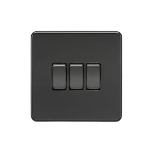Screwless 10AX 3G 2-Way Switch - Matt Black with black rockers
