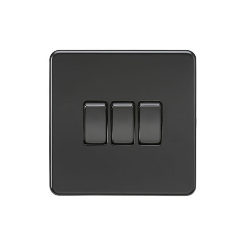 Screwless 10AX 3G 2-Way Switch - Matt Black with black rockers