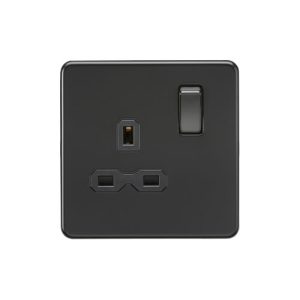 Screwless 13A 1G DP switched socket - Matt black with black insert