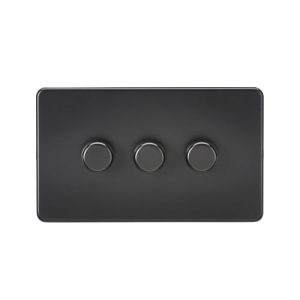 Screwless 3G 2-way 10-200W (5-150W LED) trailing edge dimmer - Matt Black