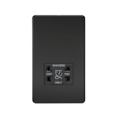 Screwless 115V/230V Dual Voltage Shaver Socket - Matt Black