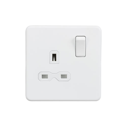Screwless 13A 1G DP switched socket - Matt white with white insert