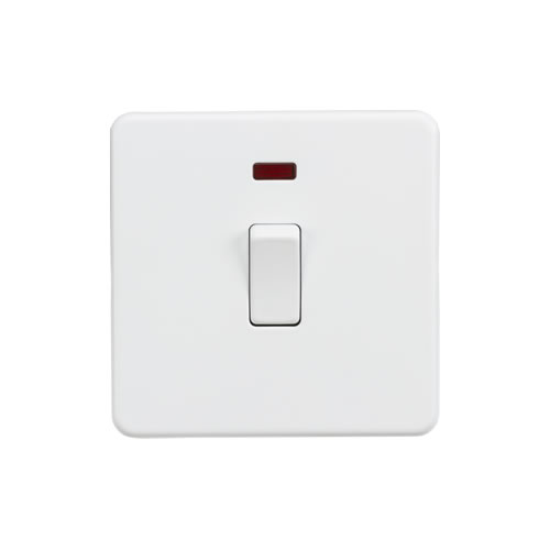 Screwless 20A 1G DP Switch with Neon - Matt White