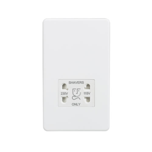 Screwless 115/230V Dual Voltage Shaver Socket - Matt White